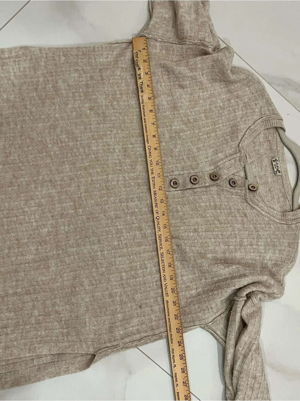 Free People Oatmeal Ribbed Henley Tunic with Button Accents